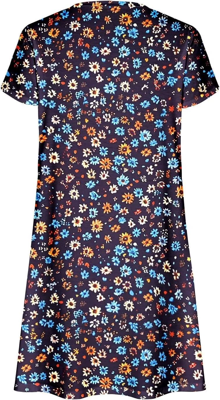 Boho Floral Dresses for Women Summer Short Petal Sleeve Mini Shirt Dress Loose Casual Beach Holiday Sundresses