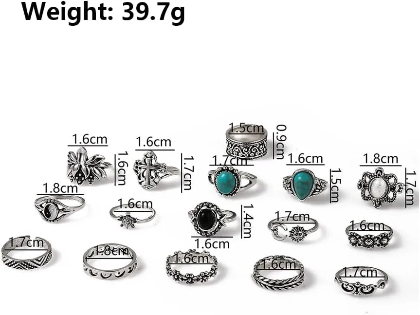 Boho Turquoise Ring for Women Silver Western Stackable Knuckle Rings Vintage Cactus Flower Midi Finger Ring Statement Jewelry Gifts