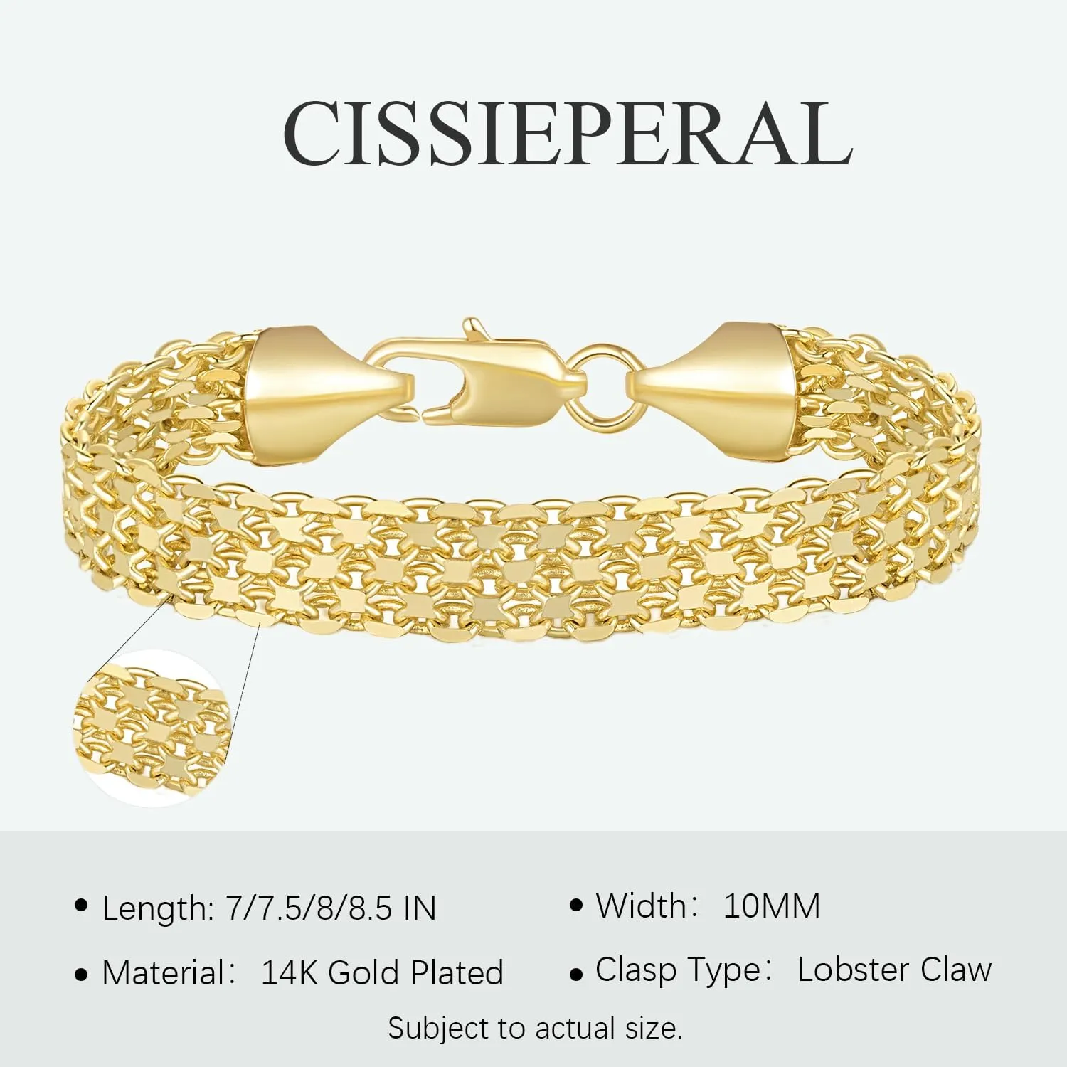 Bracelet 14K Gold Bracelets for Women Gold Bracelets for Women's Widen Chain Bracelet Jewelry Gift for Women 6.5/7/7.5/8/8.5in