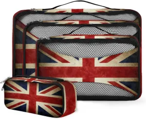 Britain Flag Travel Packing Cubes 4 Set, British Flag Luggage Packing Organizers Carry on Suitcase Storage Mesh Bags Accessories