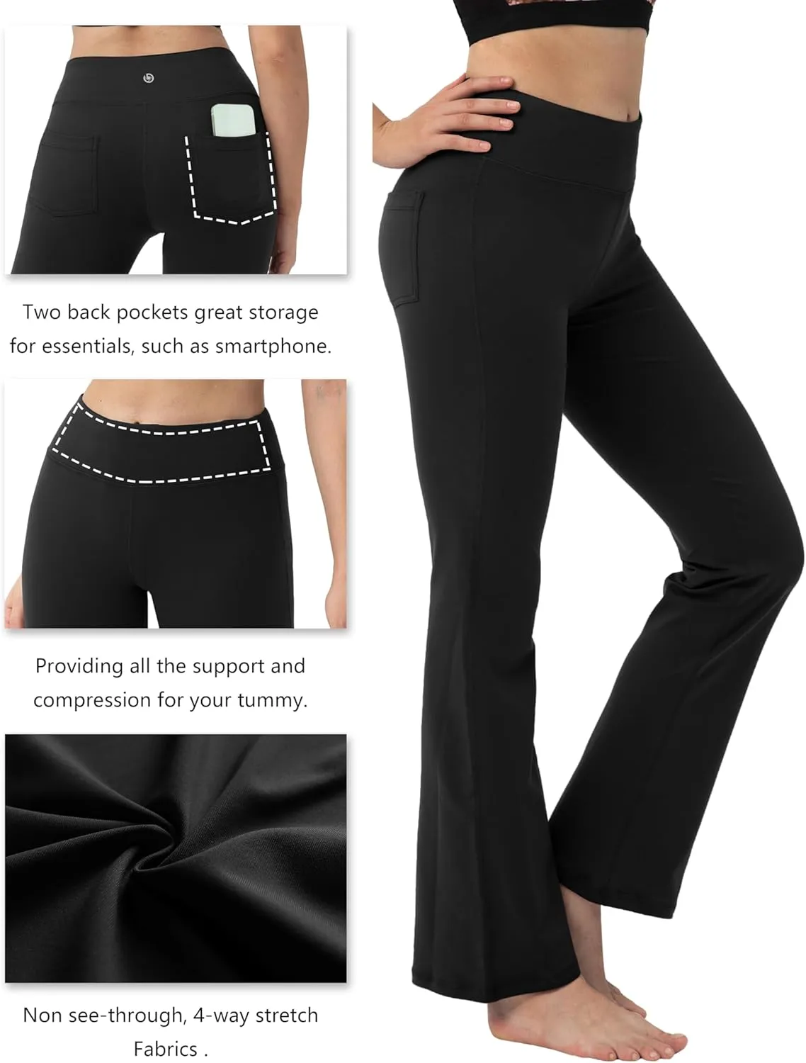 BUBBLELIME 29"/31"/33"/35" 3 Styles Women's Bootcut Yoga Pants Basic/Back Pockets High Waist Workout Tummy Control Flare