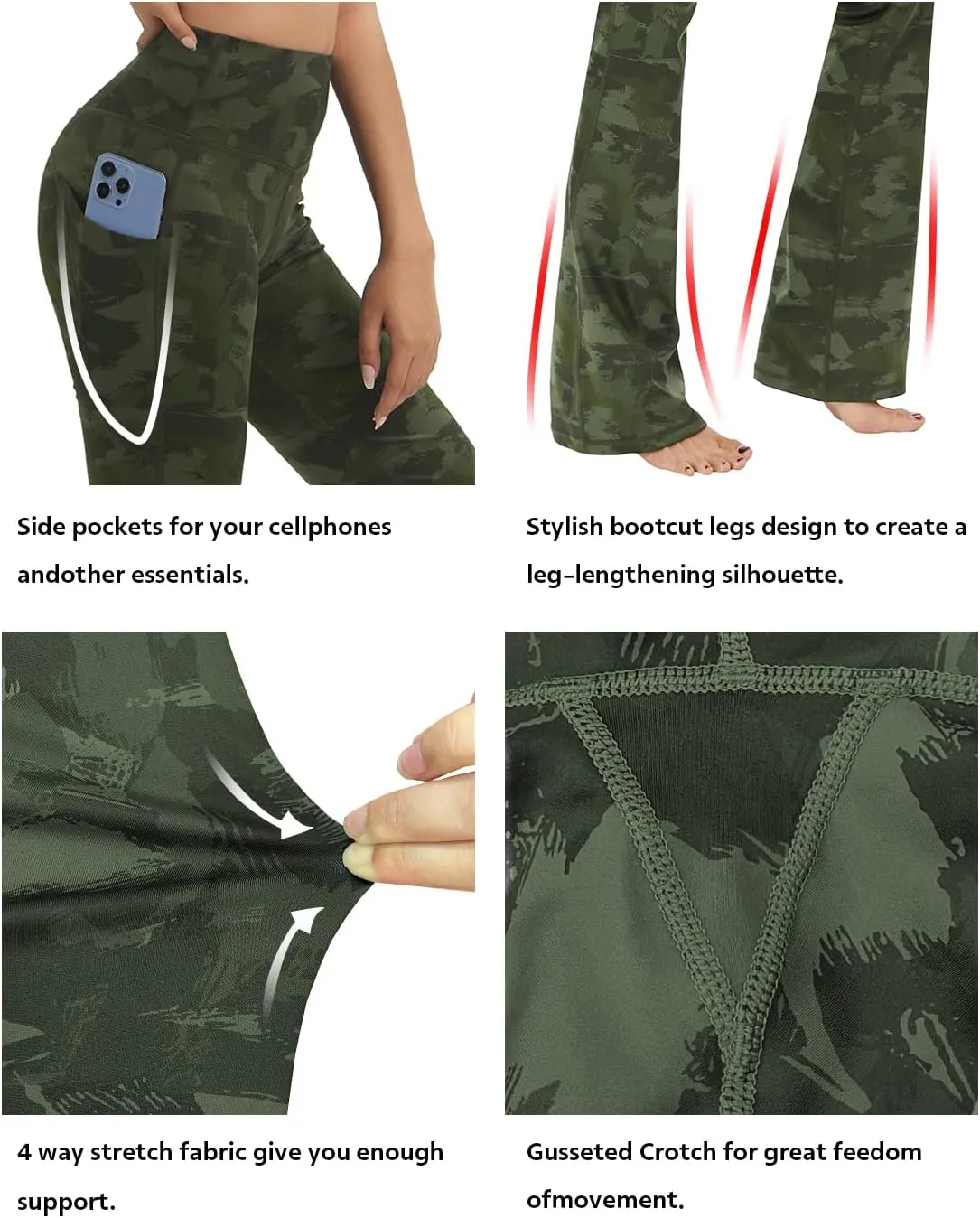 BUBBLELIME 29"/31"/33"/35"/37" Women Bootleg/Wide Legs High Waist Yoga Pants Tummy Control Bootcut Workout Flared Out Pockets