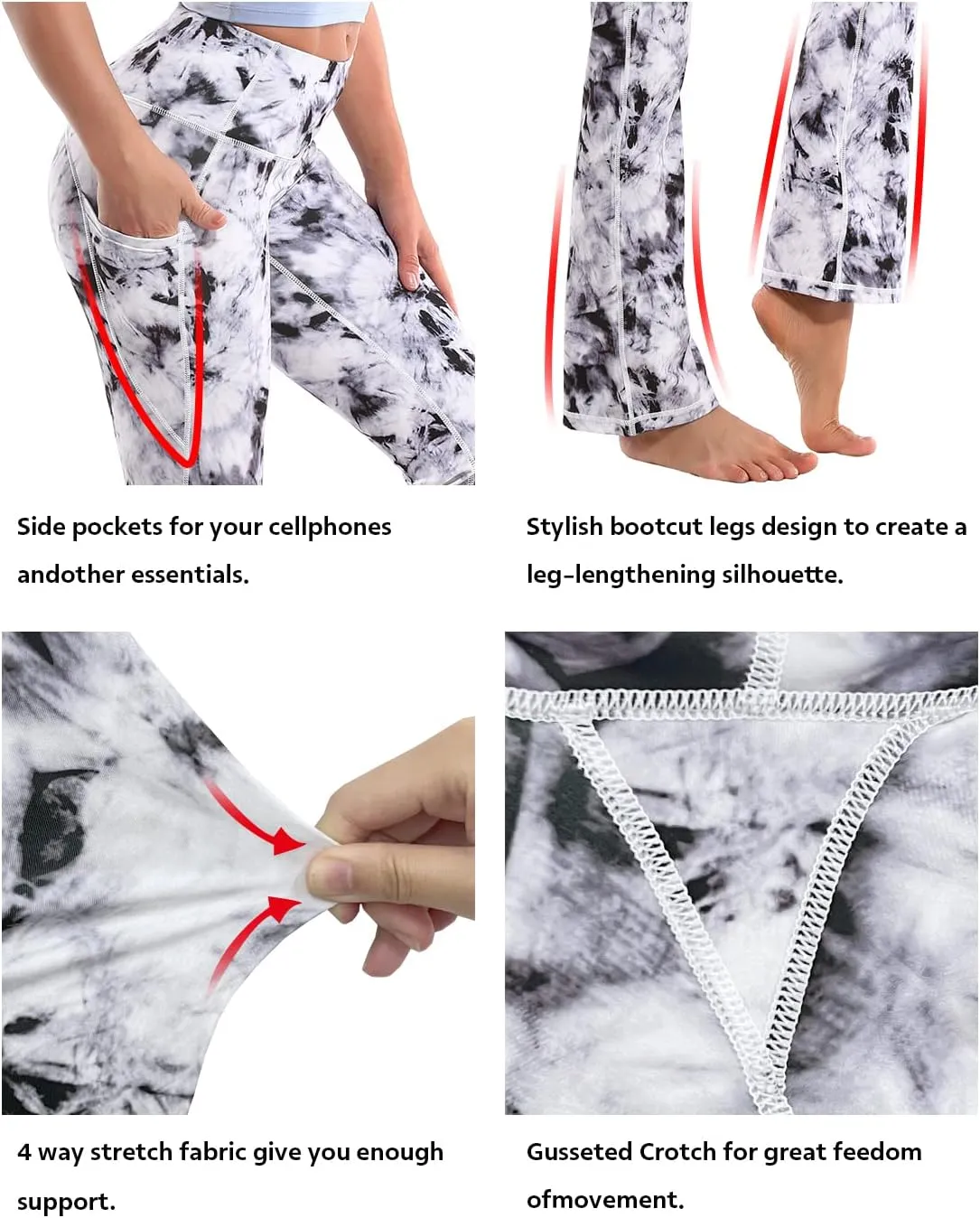 BUBBLELIME 29"/31"/33"/35"/37" Women Bootleg/Wide Legs High Waist Yoga Pants Tummy Control Bootcut Workout Flared Out Pockets
