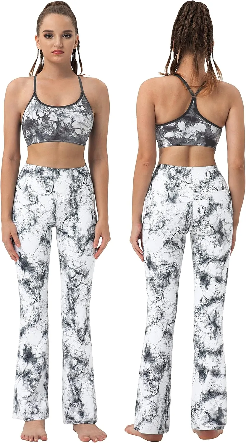 BUBBLELIME 29"/31"/33"/35"/37" Women Bootleg/Wide Legs High Waist Yoga Pants Tummy Control Bootcut Workout Flared Out Pockets