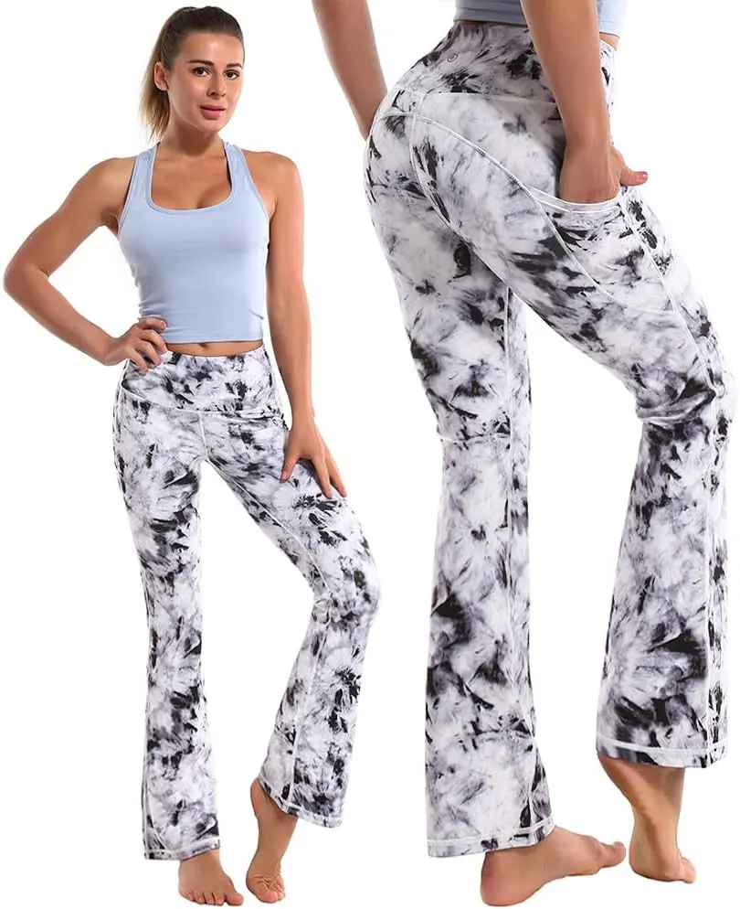 BUBBLELIME 29"/31"/33"/35"/37" Women Bootleg/Wide Legs High Waist Yoga Pants Tummy Control Bootcut Workout Flared Out Pockets