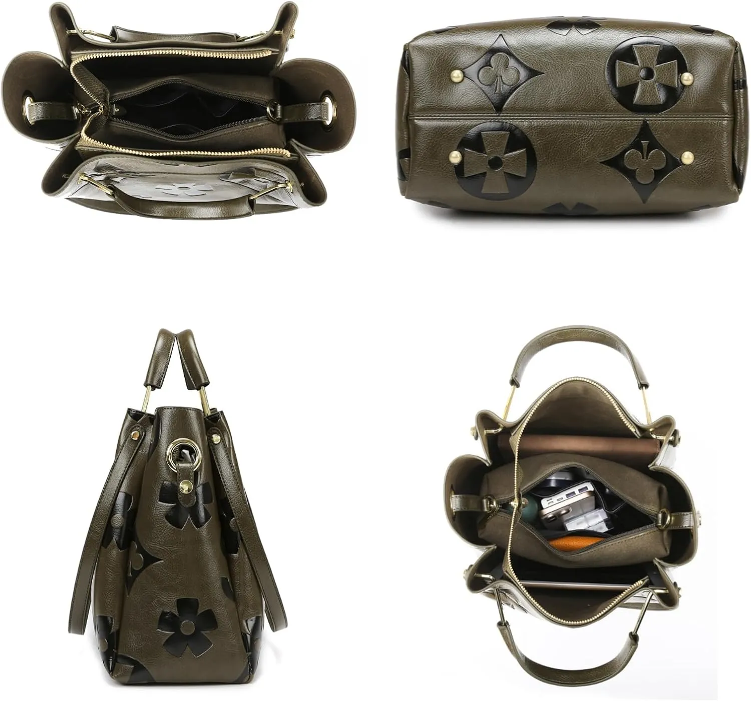 Bucket Bags for Women Floral Embossed Tote Bag Women's Top-handle Handbags Trendy Vintage Vegan Leather Shoulder Bag