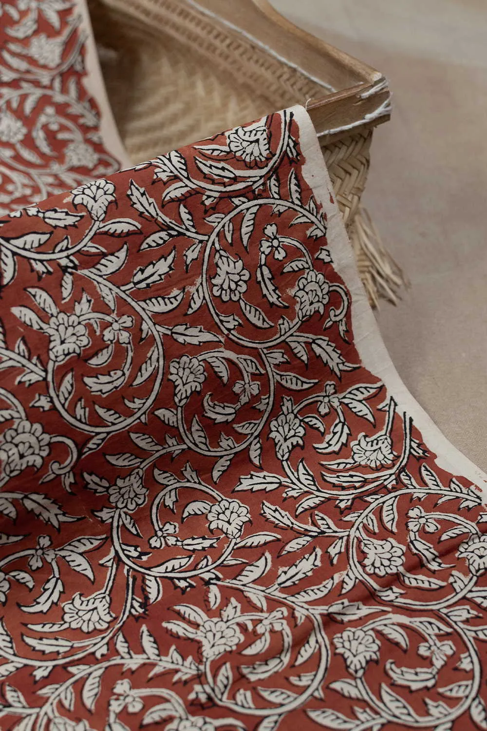 Bunch Florals on Maroon Bagru Cotton Fabric