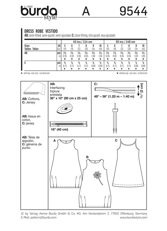 Burda 9544 Girls' Summer Dress Pattern