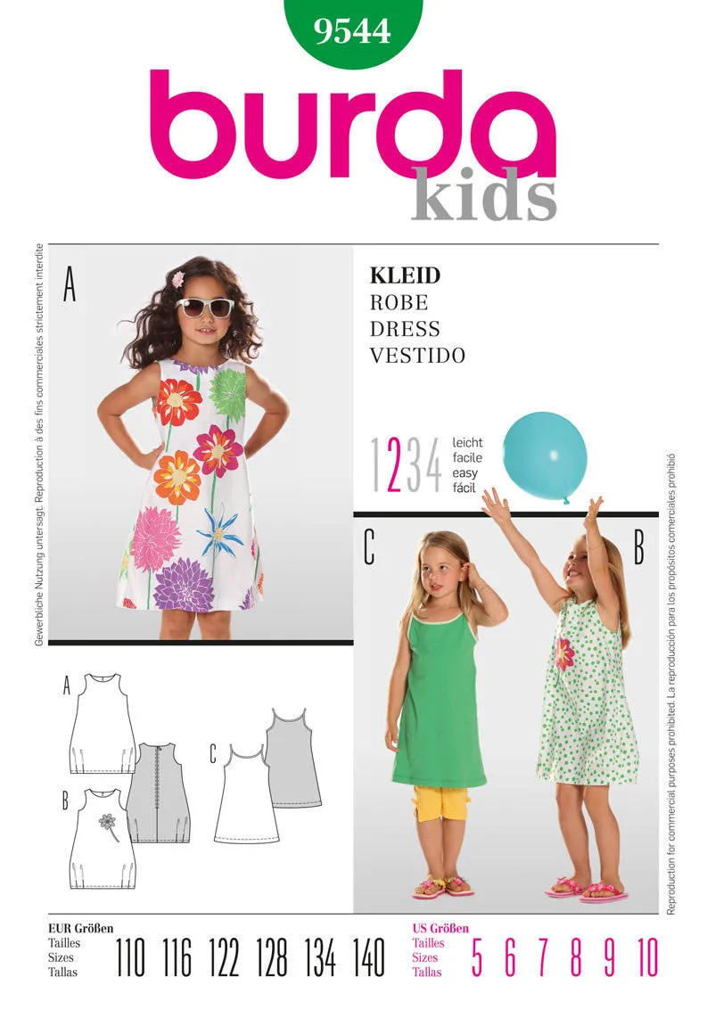 Burda 9544 Girls' Summer Dress Pattern
