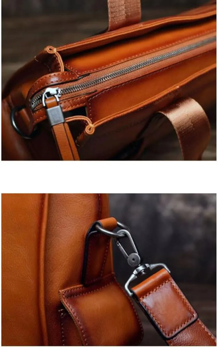 Business Briefcases Mens Messenger Shoulder Bags Handbags Genuine Leather Laptop Bags Travel Bags 15Inch
