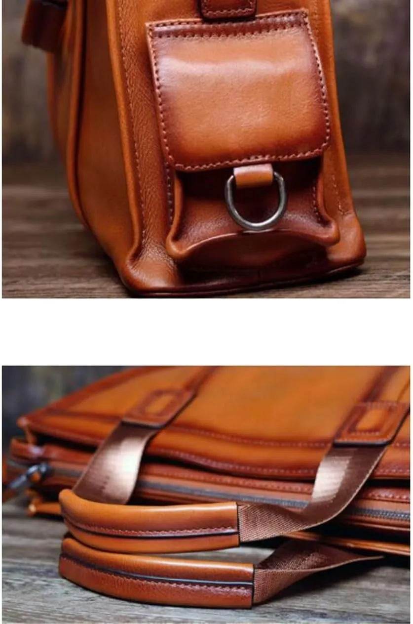 Business Briefcases Mens Messenger Shoulder Bags Handbags Genuine Leather Laptop Bags Travel Bags 15Inch