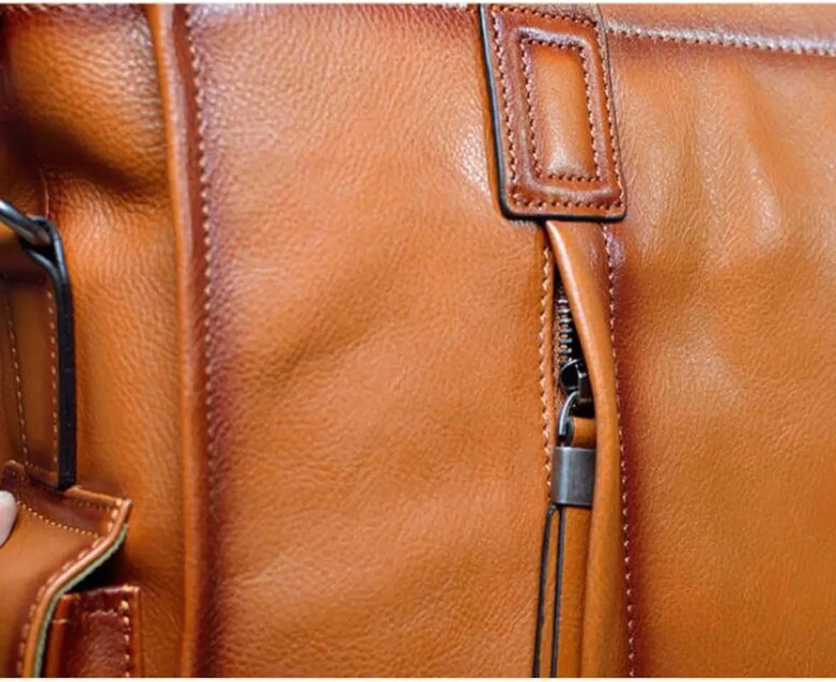 Business Briefcases Mens Messenger Shoulder Bags Handbags Genuine Leather Laptop Bags Travel Bags 15Inch