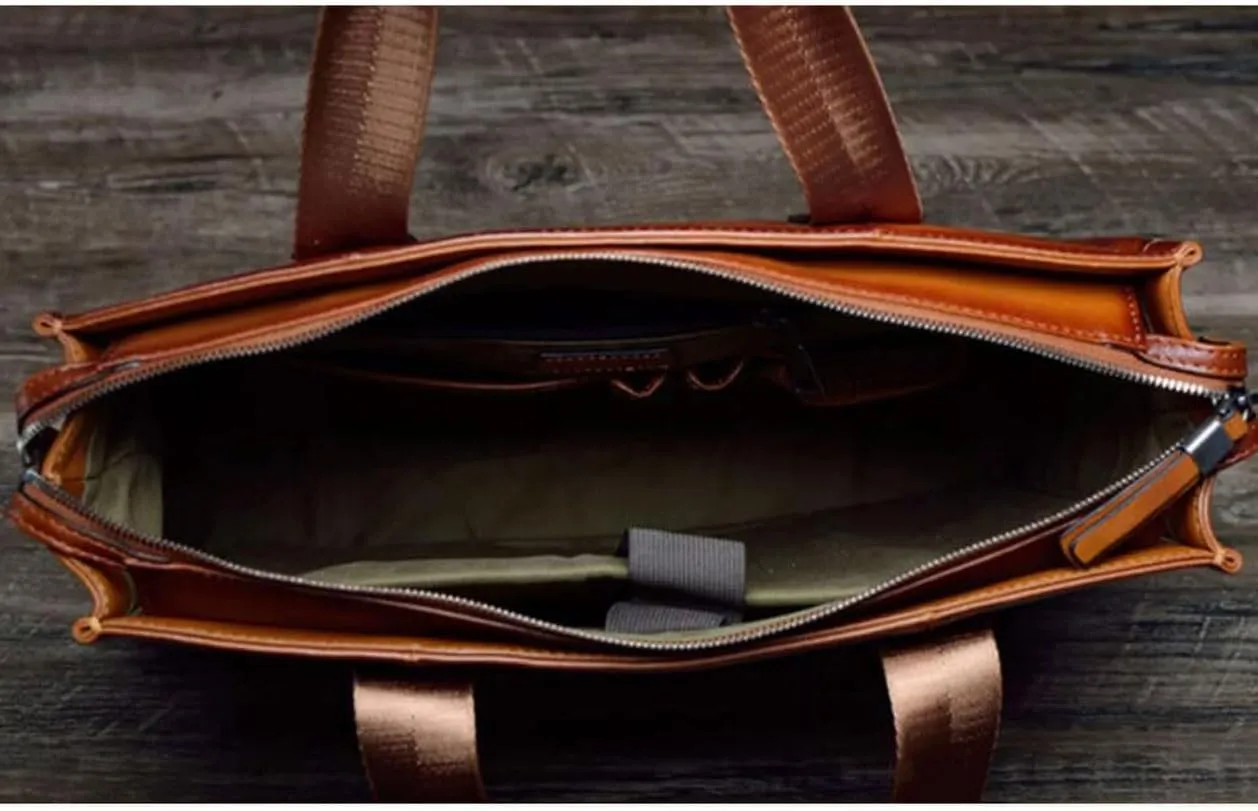 Business Briefcases Mens Messenger Shoulder Bags Handbags Genuine Leather Laptop Bags Travel Bags 15Inch