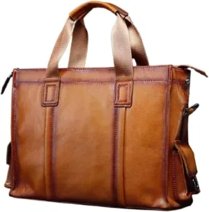 Business Briefcases Mens Messenger Shoulder Bags Handbags Genuine Leather Laptop Bags Travel Bags 15Inch