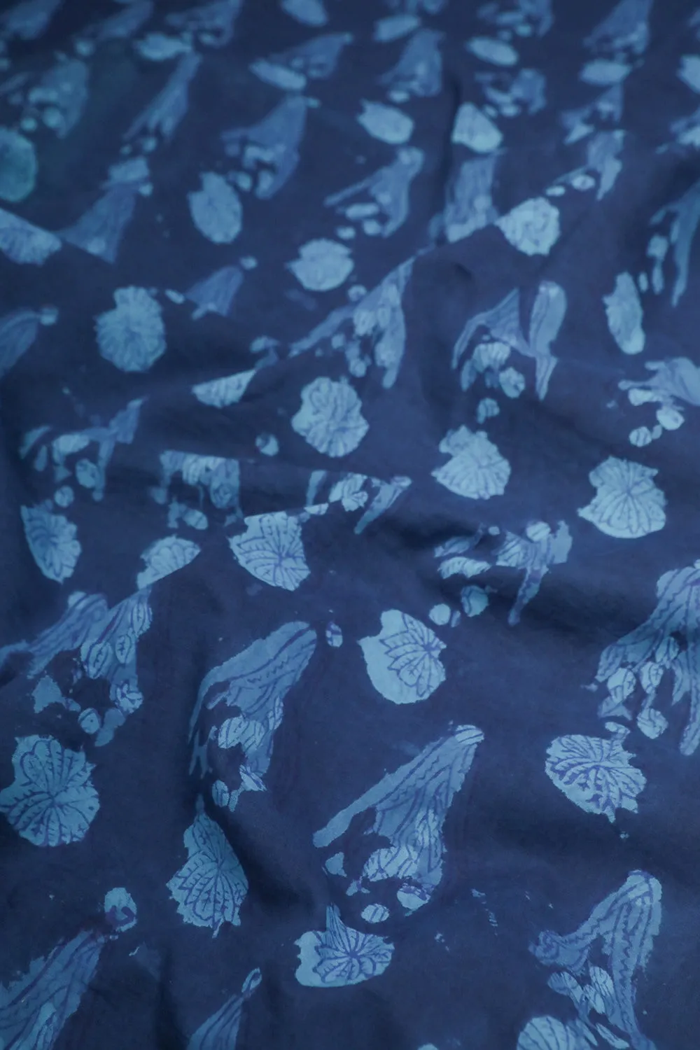 Butta Floral on Blue Block Printed Fabric - 1.9m