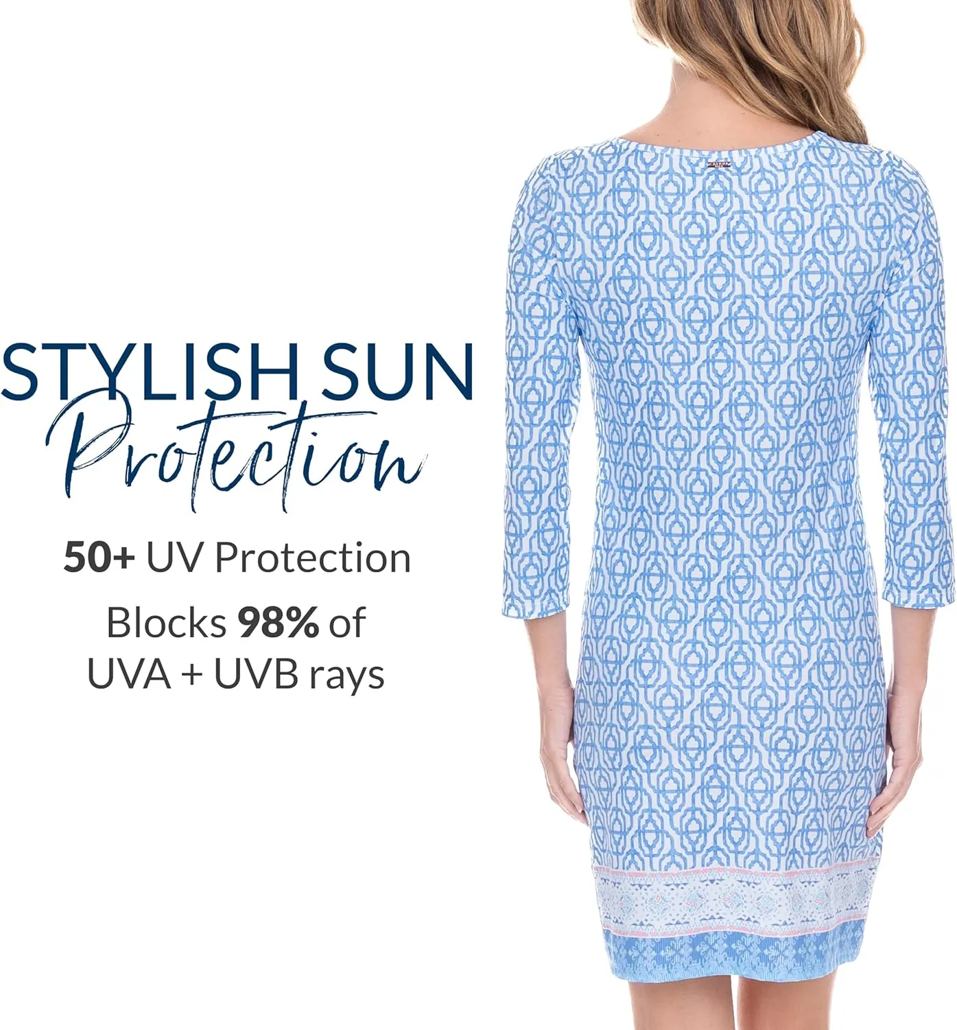 Cabana Life Shift Dress, UPF 50  Sun Protection Casual Dress, Boat Neckline, Quarter Sleeve, Womens Fashion