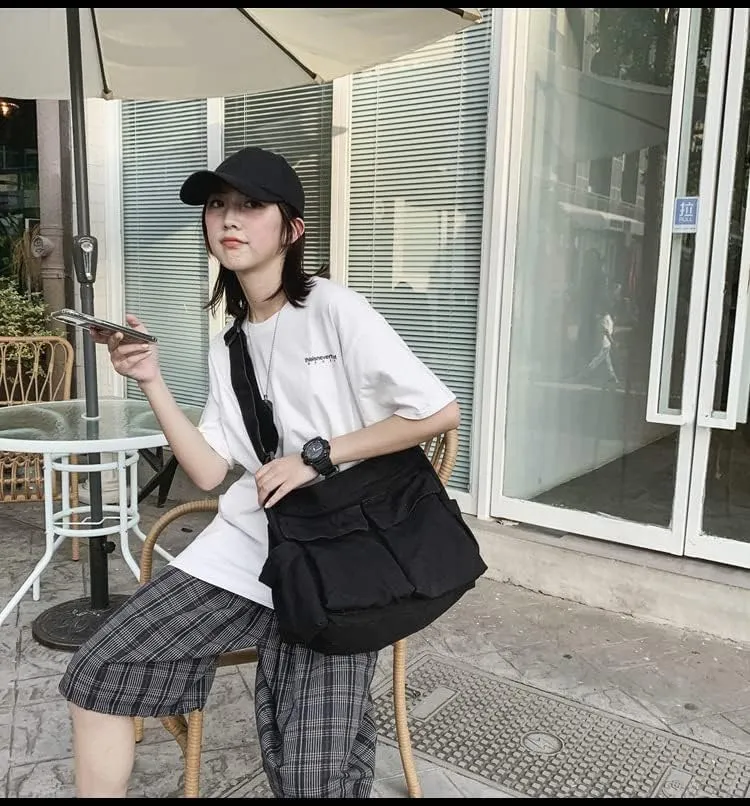 Canvas Messenger Vintage Bag Letter Pattern Crossbody Bag Emo Goth Shoulder Satchels Y2K Harajuku Bag Grunge Handbag