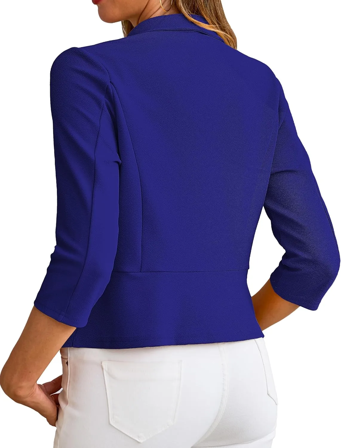 CARDYDONY Womens Cropped Blazer 3/4 Sleeve Classic Lapel Open Front Work Jacket S-XL