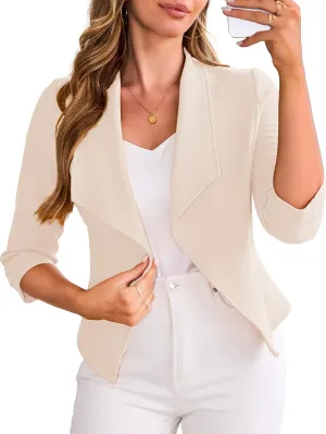 CARDYDONY Womens Cropped Blazer 3/4 Sleeve Classic Lapel Open Front Work Jacket S-XL