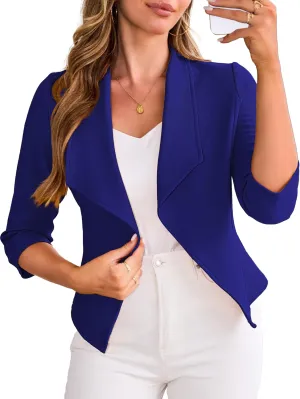 CARDYDONY Womens Cropped Blazer 3/4 Sleeve Classic Lapel Open Front Work Jacket S-XL