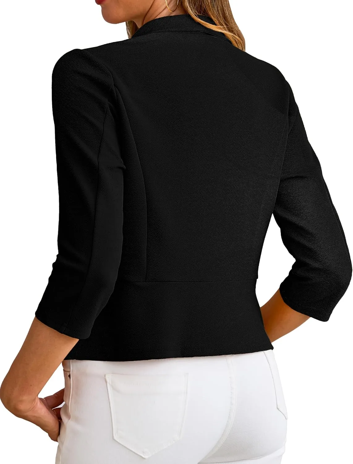 CARDYDONY Womens Cropped Blazer 3/4 Sleeve Classic Lapel Open Front Work Jacket S-XL