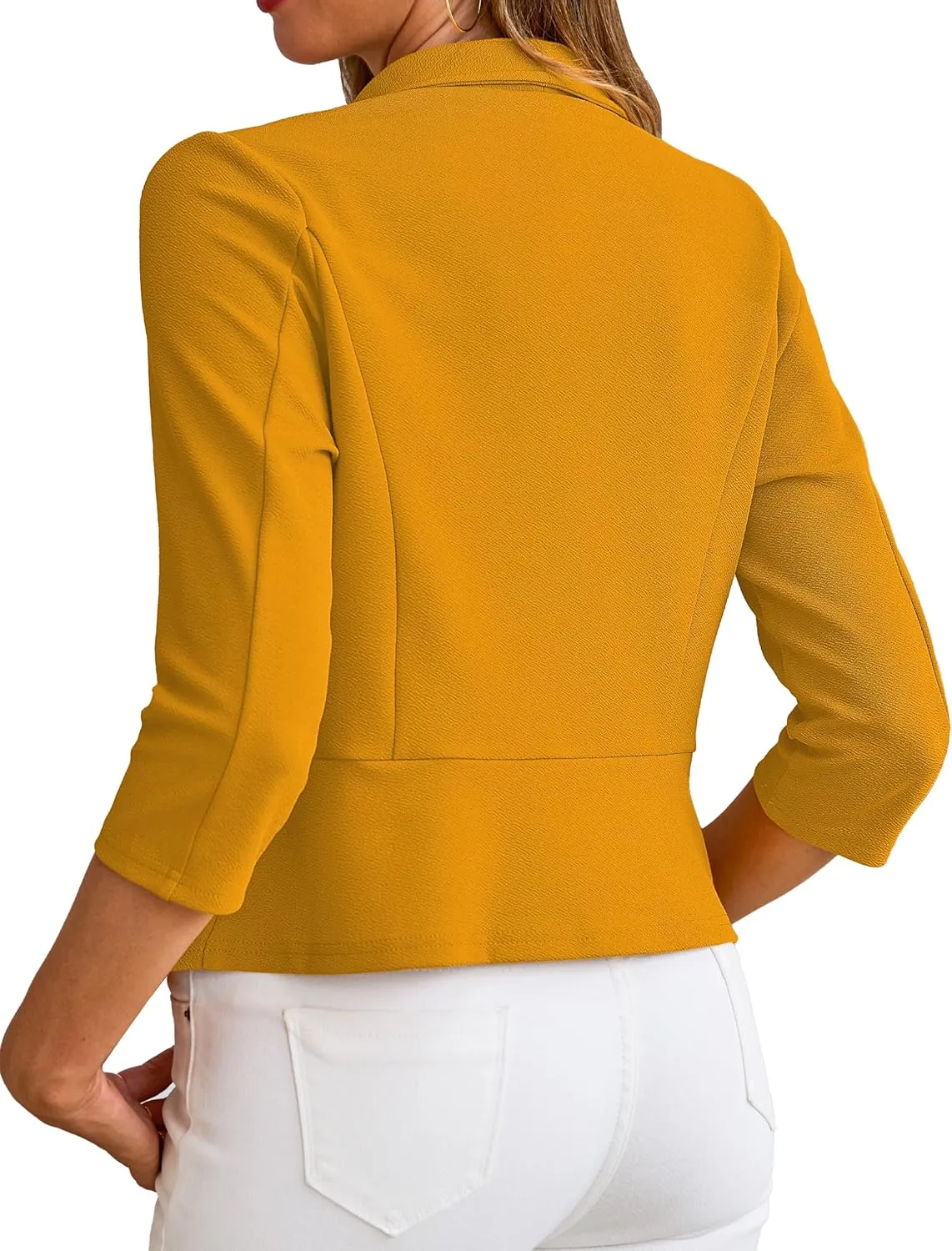 CARDYDONY Womens Cropped Blazer 3/4 Sleeve Classic Lapel Open Front Work Jacket S-XL