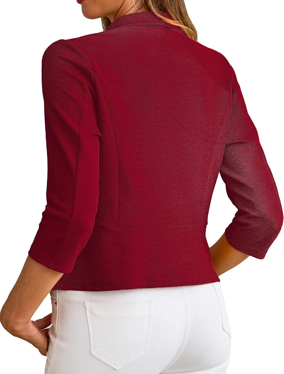 CARDYDONY Womens Cropped Blazer 3/4 Sleeve Classic Lapel Open Front Work Jacket S-XL