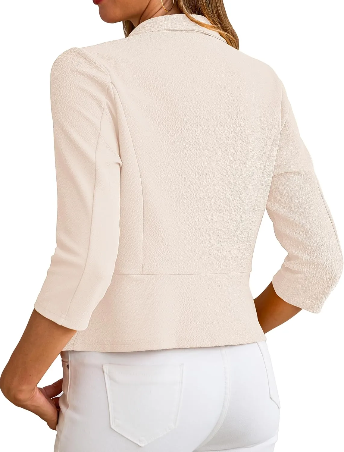 CARDYDONY Womens Cropped Blazer 3/4 Sleeve Classic Lapel Open Front Work Jacket S-XL