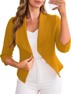 CARDYDONY Womens Cropped Blazer 3/4 Sleeve Classic Lapel Open Front Work Jacket S-XL