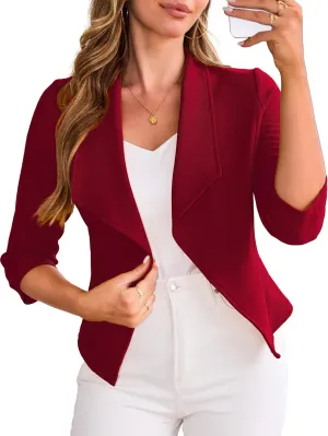 CARDYDONY Womens Cropped Blazer 3/4 Sleeve Classic Lapel Open Front Work Jacket S-XL