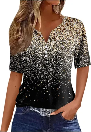 Ceboyel Women Trendy 2024 Summer Tops Striped Sparkly Print Tshirts Shirt Short Sleeve Blouses Tunic Dressy Causal Clothes