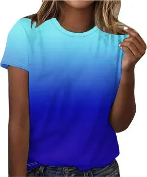 Ceboyel Womens Ombre Color Summer Tops Short Sleeve Tee Shirts Dressy Causal Cute Tshirts 2024 Trendy Vacation Clothes