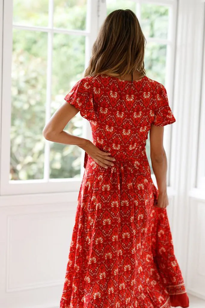 Charlie Charlie Charlotte-Cap Sleeve V-neck Front Slit Fit&Flare Dress