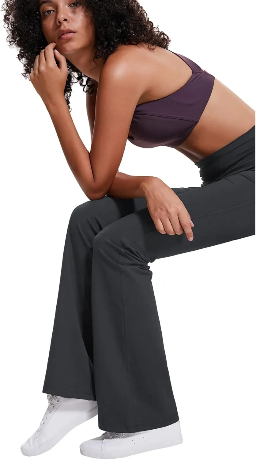 ChinFun Bootcut Wide Leg Yoga Pants with Pockets for Women Bootleg High Waist Workout Tummy Control Flare Work Pants