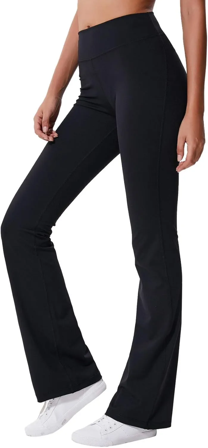 ChinFun Bootcut Wide Leg Yoga Pants with Pockets for Women Bootleg High Waist Workout Tummy Control Flare Work Pants