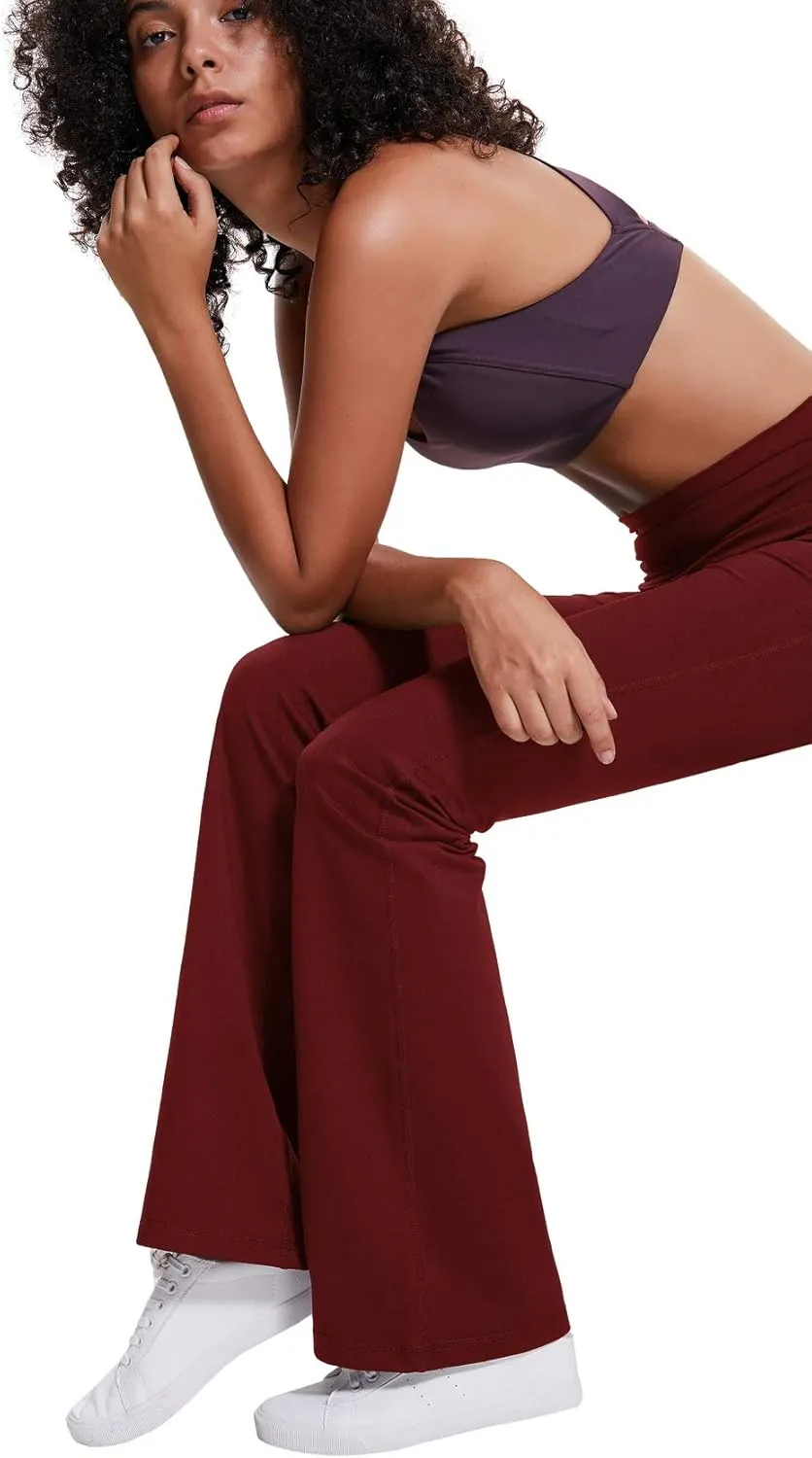 ChinFun Bootcut Wide Leg Yoga Pants with Pockets for Women Bootleg High Waist Workout Tummy Control Flare Work Pants
