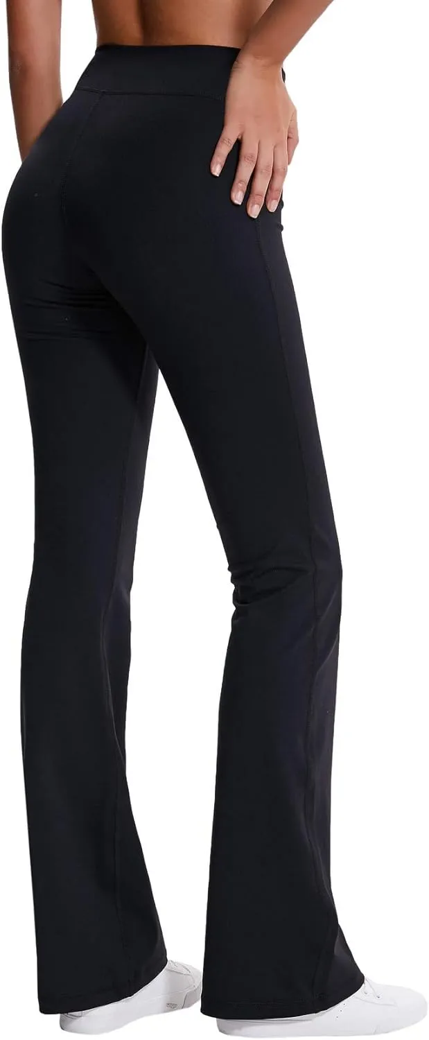 ChinFun Bootcut Wide Leg Yoga Pants with Pockets for Women Bootleg High Waist Workout Tummy Control Flare Work Pants