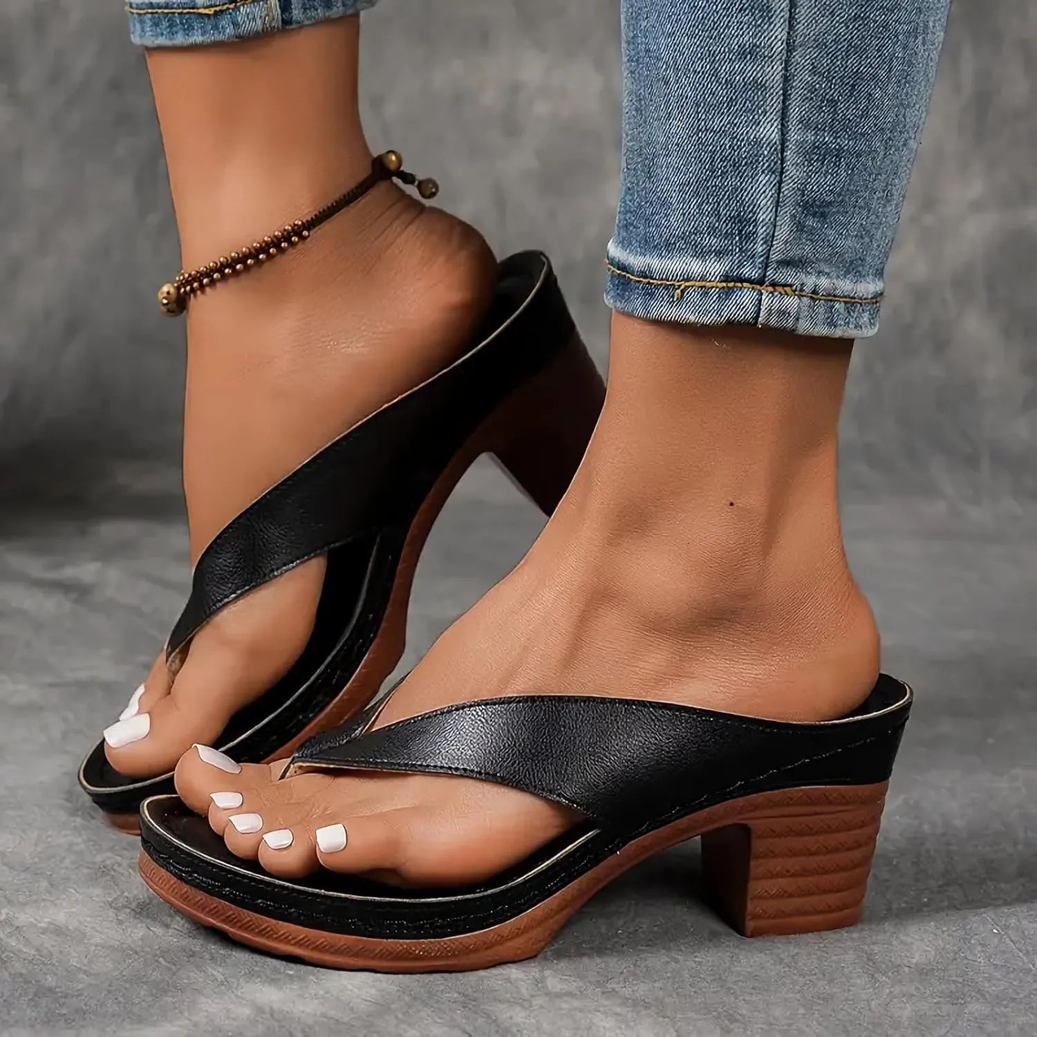 Chunky Heel Sandals for Women Summer Casual Clip Toe Flip Flops Women Comfortable Wedge Arch Support Flip Flops Fashion Breathable Orthopedic Sandals