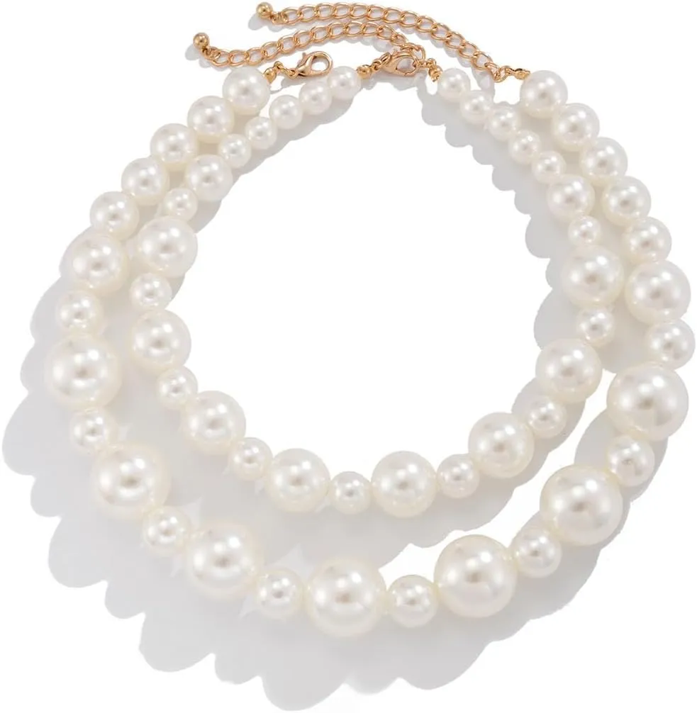 Chunky Pearl Necklaces White Big Beaded Necklace Pearls Statement Necklace Dainty Pearl Choker Necklaces Fashion Baroque Pearl Accessories Wedding Prom Jewelry for Women