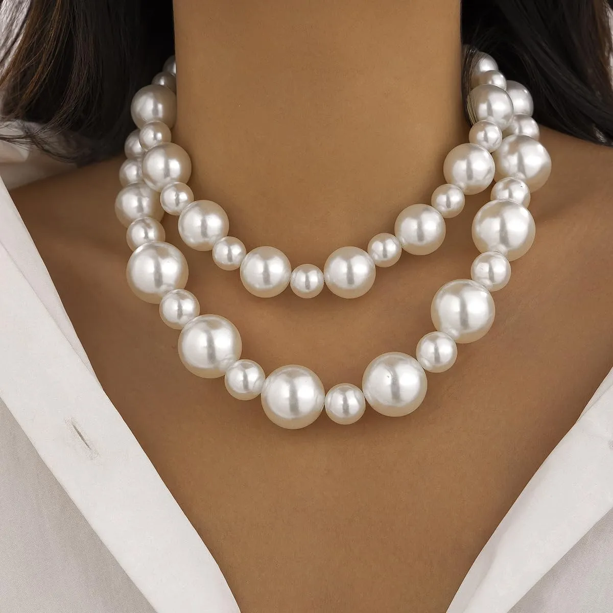 Chunky Pearl Necklaces White Big Beaded Necklace Pearls Statement Necklace Dainty Pearl Choker Necklaces Fashion Baroque Pearl Accessories Wedding Prom Jewelry for Women