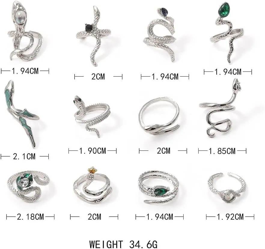 Chunky Silver Knuckle Rings for Women Trendy Rhinestone Snake Stacking Rings Y2k Geometric Heart Crystal Midi Finger Rings Statement Jewelry Gifts