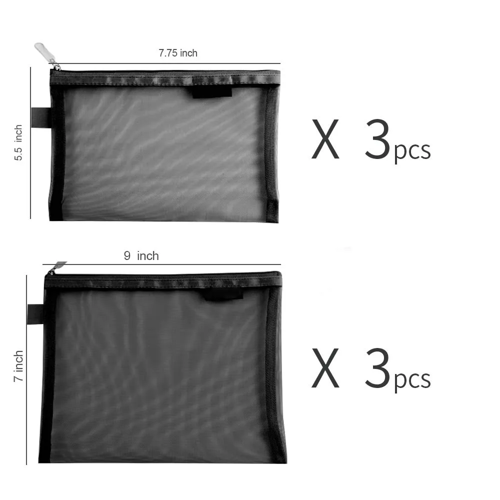 Clear Cosmetic Bags Zip Makeup Mesh Bags Pencil Case Pouch Travel Toiletry Kit Set Storage Case ((6A 5A)*3 Black)