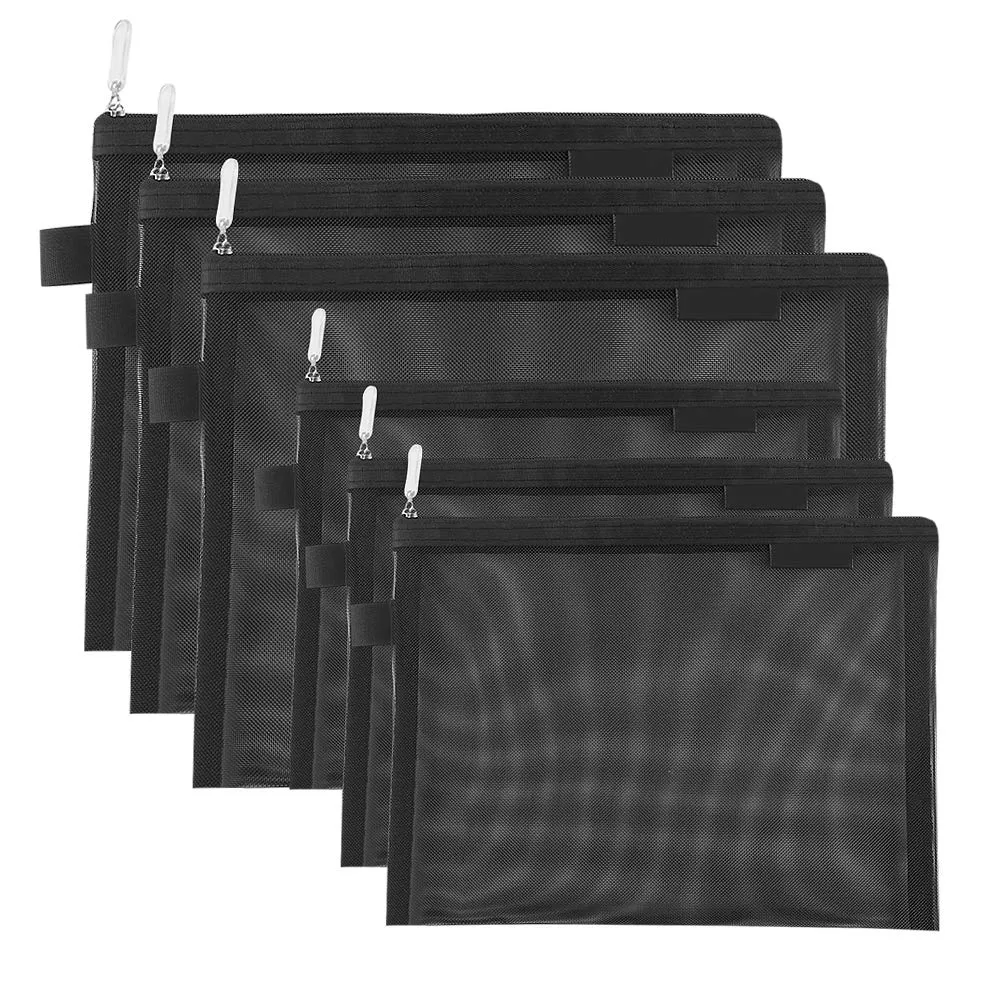 Clear Cosmetic Bags Zip Makeup Mesh Bags Pencil Case Pouch Travel Toiletry Kit Set Storage Case ((6A 5A)*3 Black)