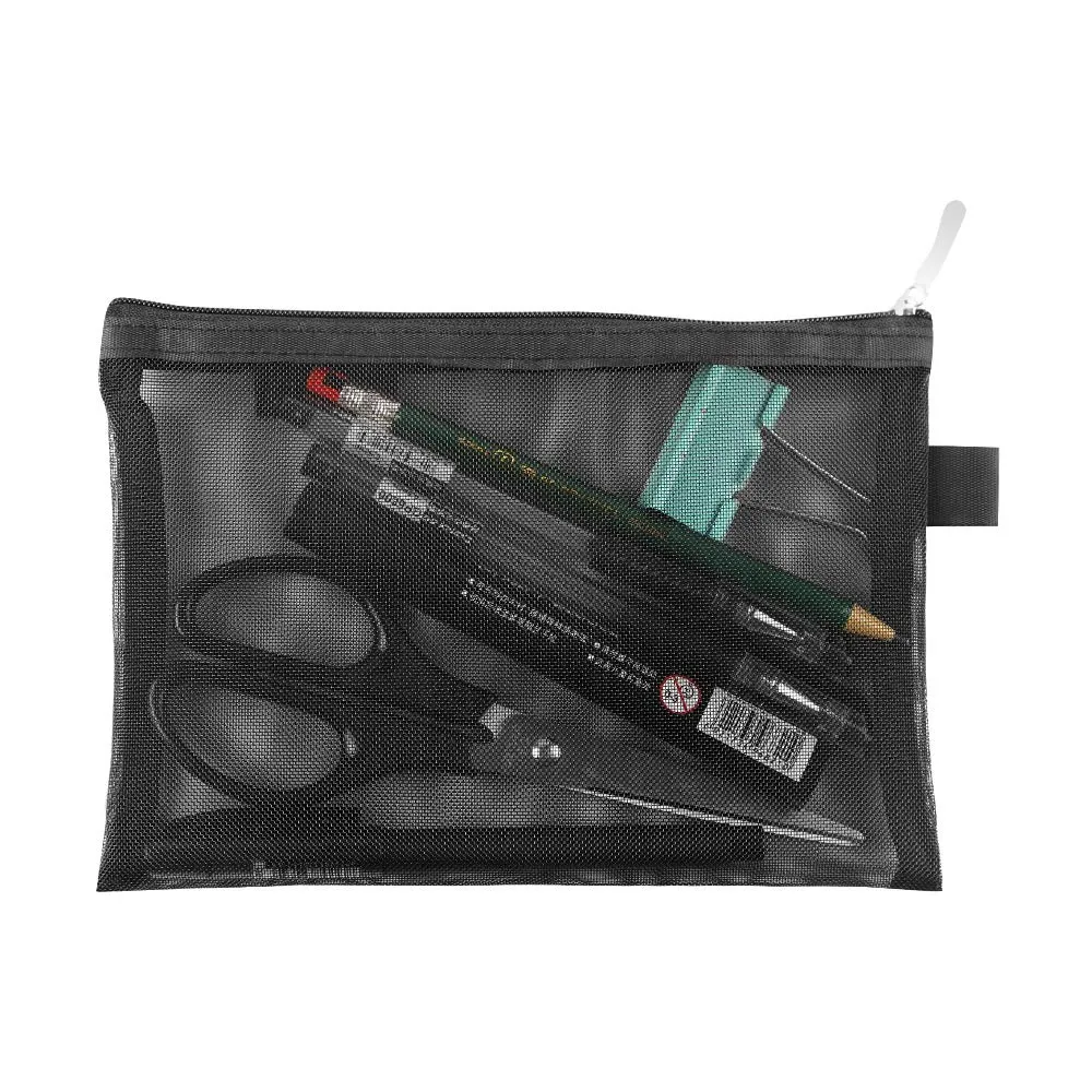 Clear Cosmetic Bags Zip Makeup Mesh Bags Pencil Case Pouch Travel Toiletry Kit Set Storage Case ((6A 5A)*3 Black)