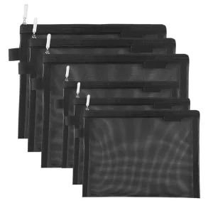 Clear Cosmetic Bags Zip Makeup Mesh Bags Pencil Case Pouch Travel Toiletry Kit Set Storage Case ((6A 5A)*3 Black)