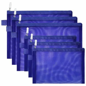 Clear Cosmetic Bags Zip Makeup Mesh Bags Pencil Case Pouch Travel Toiletry Kit Set Storage Case ((6A 5A)*3 Dark Blue)