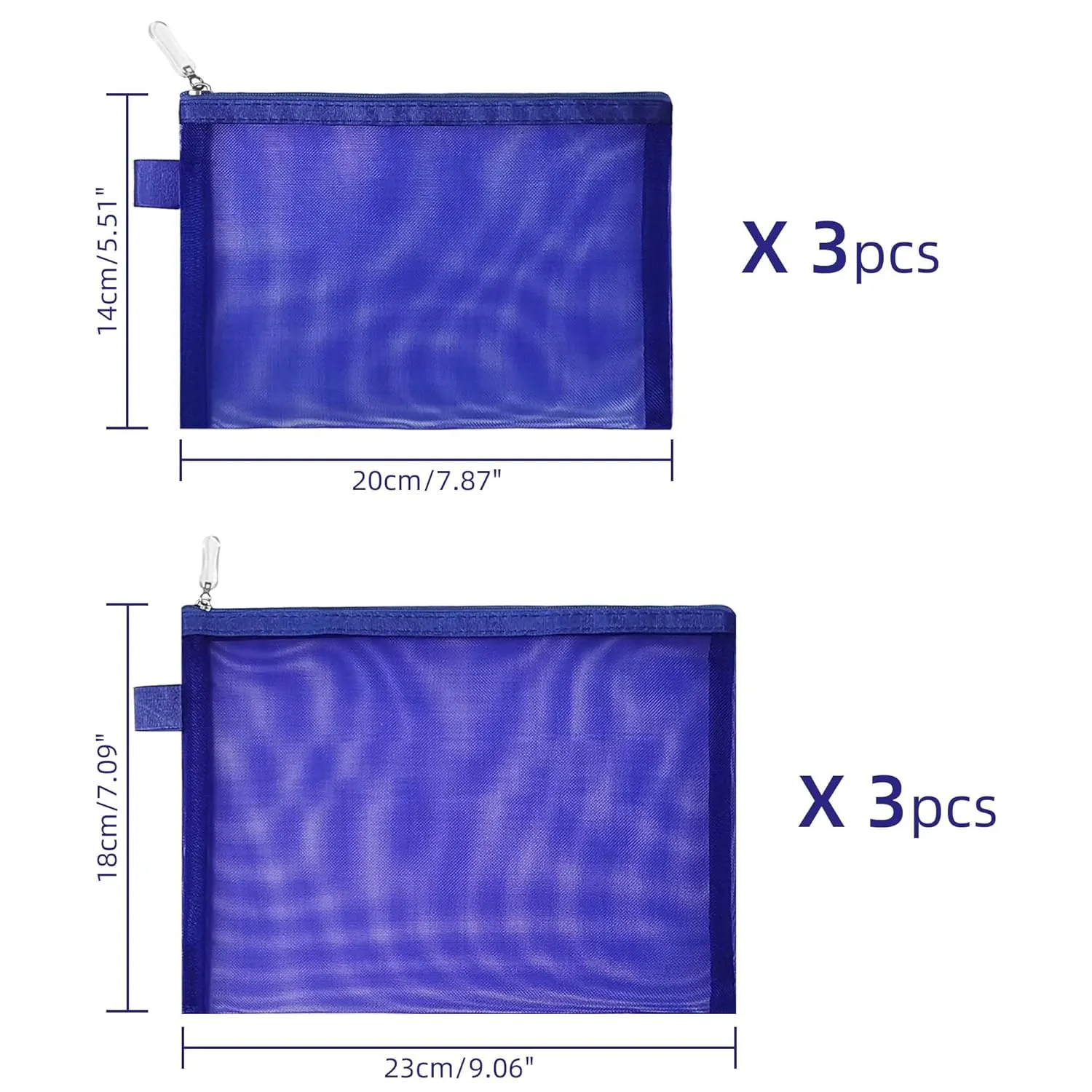 Clear Cosmetic Bags Zip Makeup Mesh Bags Pencil Case Pouch Travel Toiletry Kit Set Storage Case ((6A 5A)*3 Dark Blue)