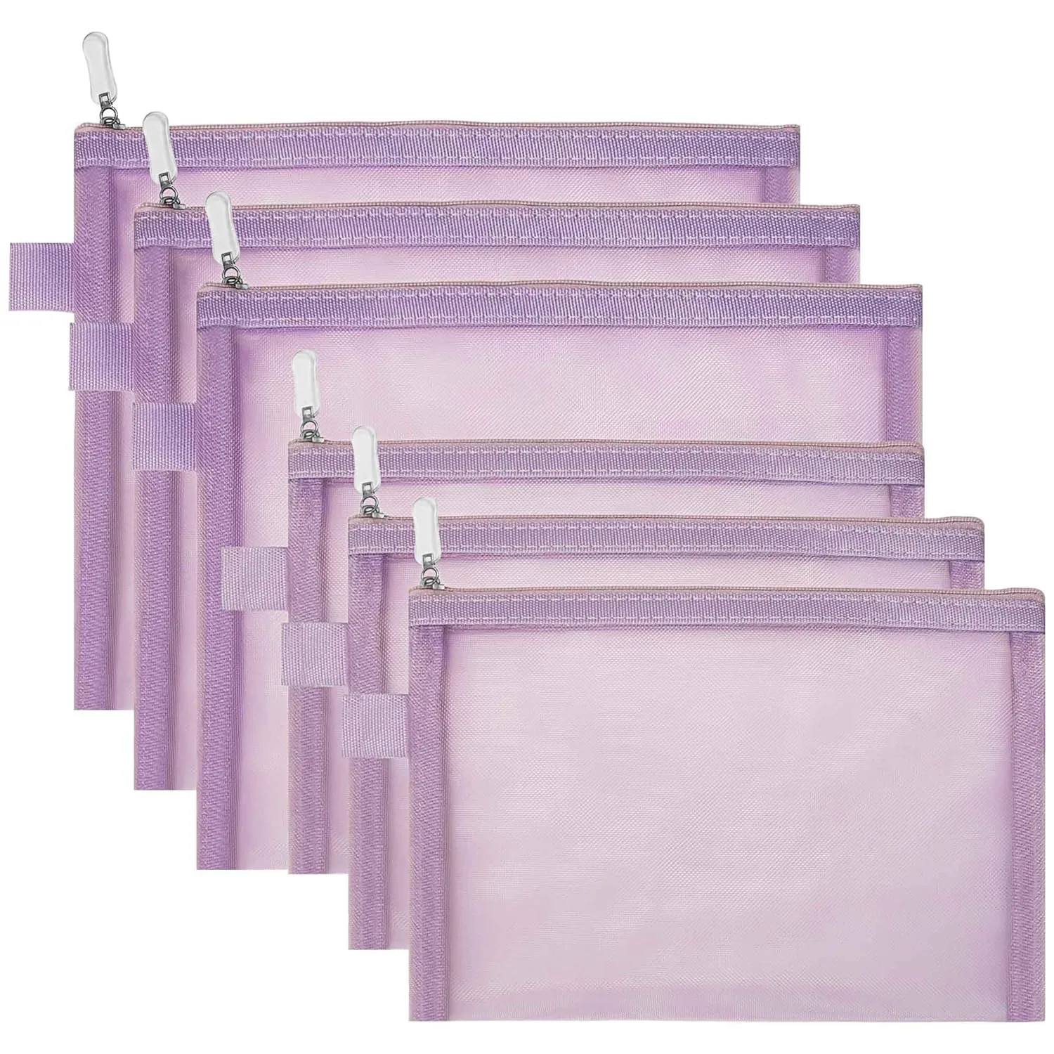 Clear Cosmetic Bags Zip Makeup Mesh Bags Pencil Case Pouch Travel Toiletry Kit Set Storage Case ((6A 5A)*3 Light Purple)