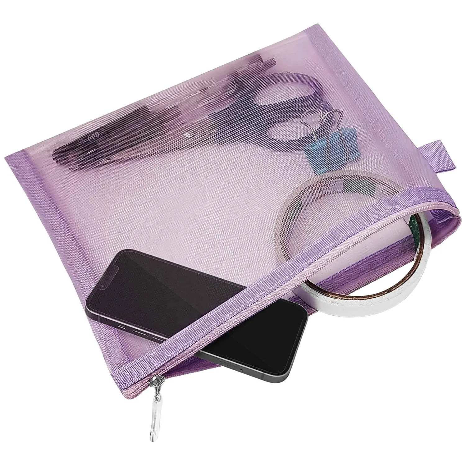Clear Cosmetic Bags Zip Makeup Mesh Bags Pencil Case Pouch Travel Toiletry Kit Set Storage Case ((6A 5A)*3 Light Purple)