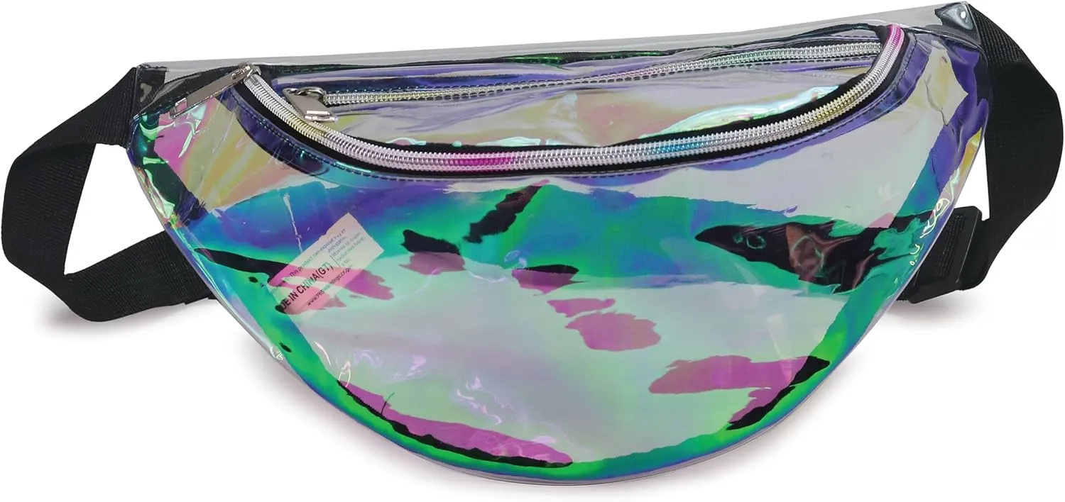 Clear Holographic Fanny Pack | 5L Iridescent See Through Belt Bag | Adjustable, Fits Up to 50" Waist, Ideal for Hiking, Running & Travel